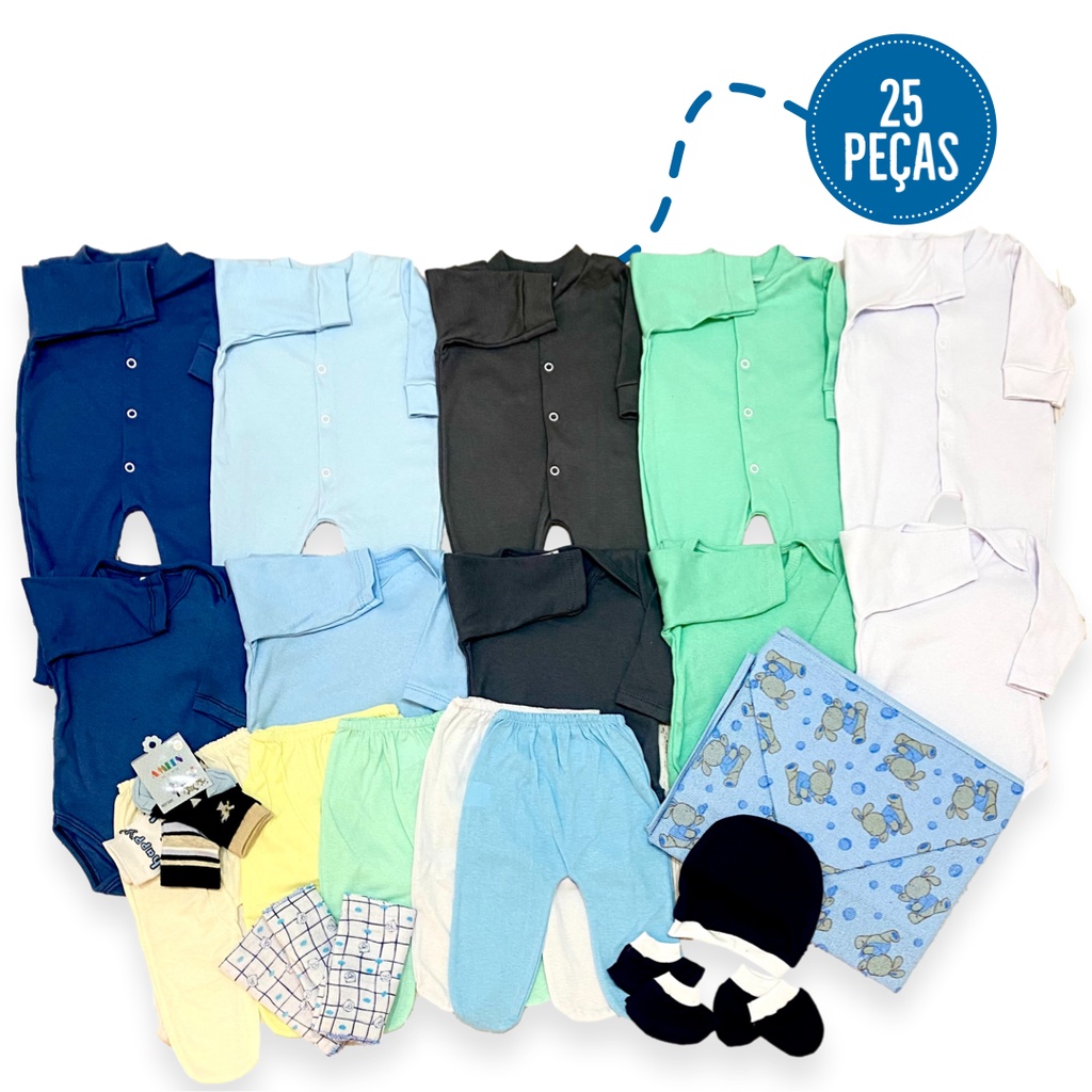 Kit 25pç Enxoval Roupa Body Macacão Mijão Bebê Menino Barato | Shopee ...