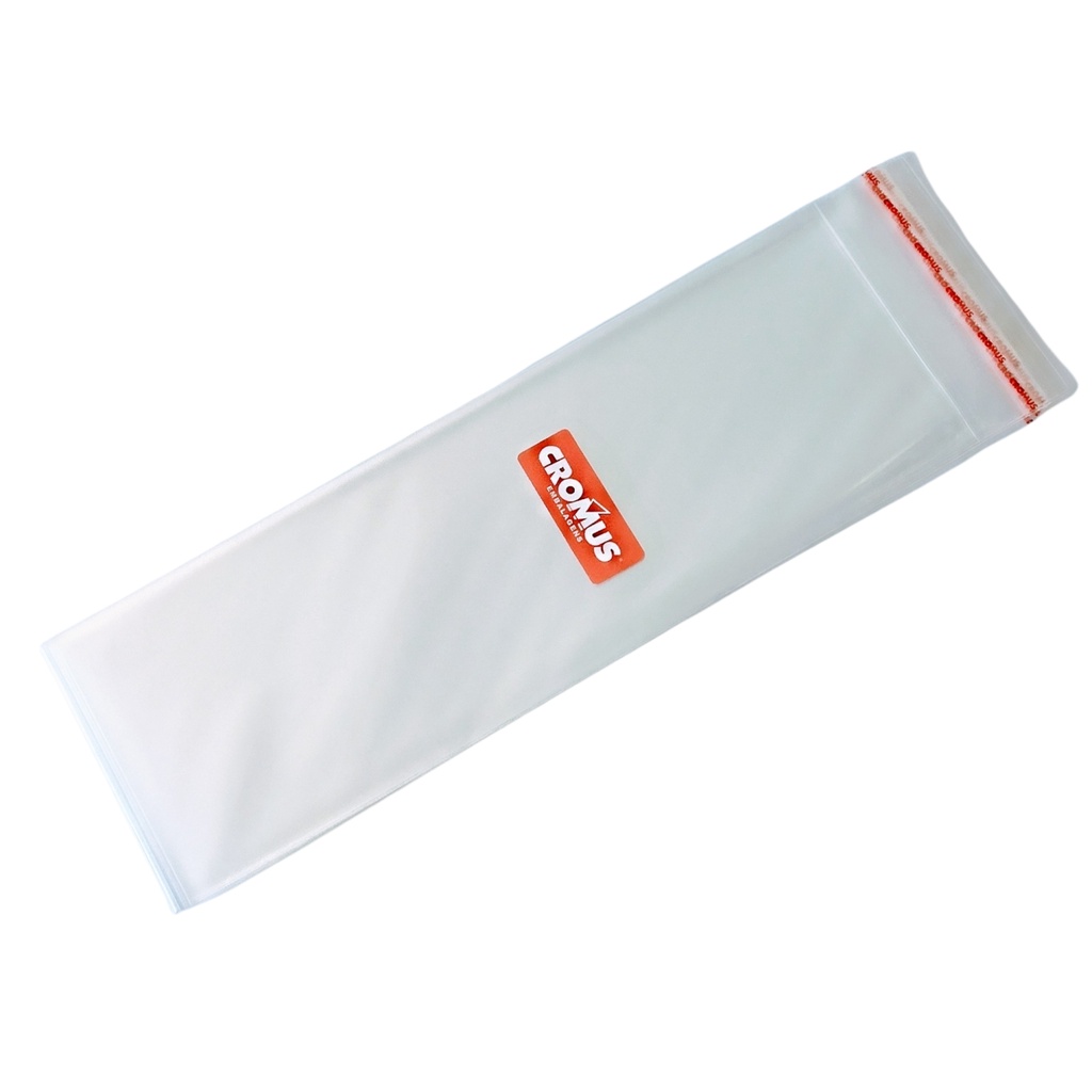 50 Saquinhos Plástico Adesivado Cromus Transparente 8,5x25 Mais Aba Colante De 3 Centímetros