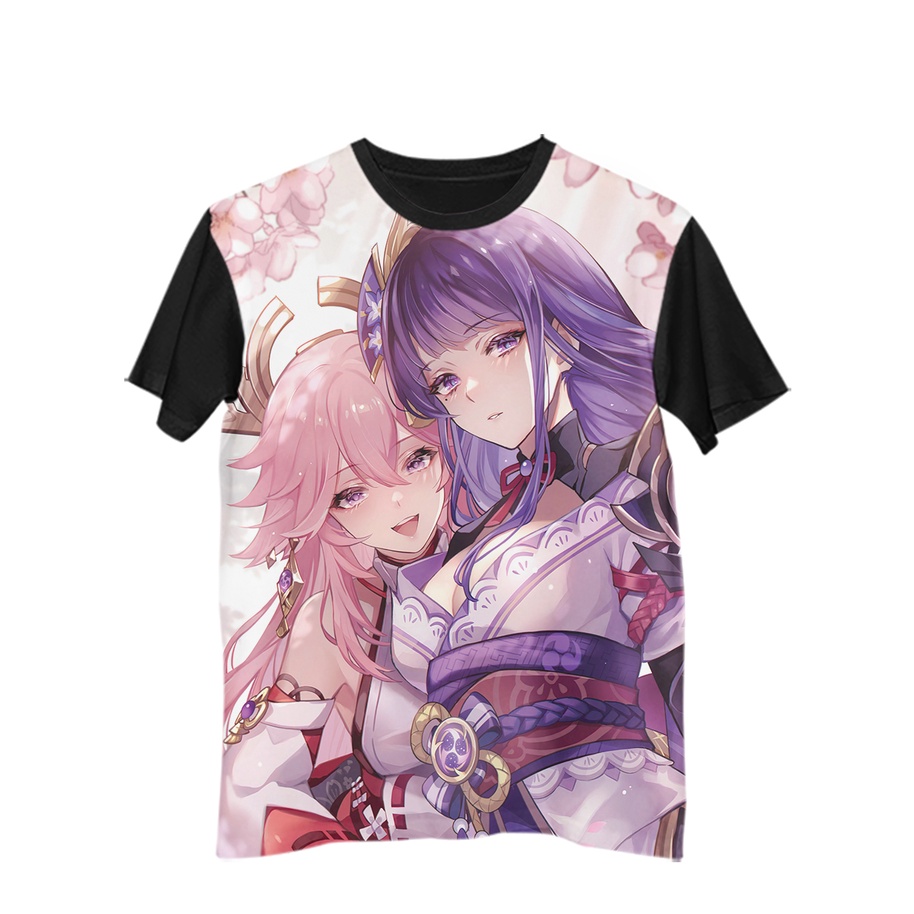 Federa Decorativa Genshin Impact - Raiden Ei & Yae Miko - Cuscino Dakimakura A Doppia Faccia, Stampa Fronte/Retro, Morbido, Scegli La Misura (40x120, 50x150, 50x160, 60x180 Cm)