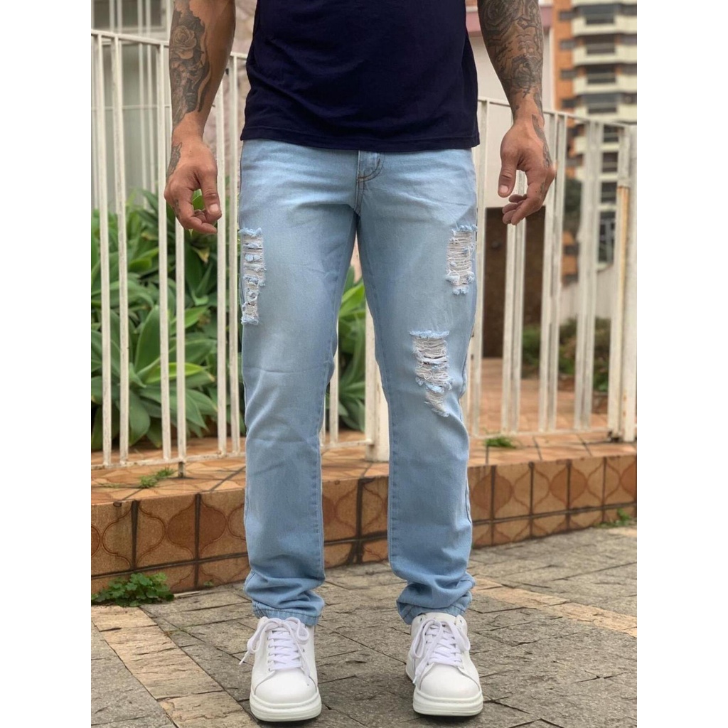 Calça Jeans Skinny Rasgada Masculina Slim Elastano Sport 484