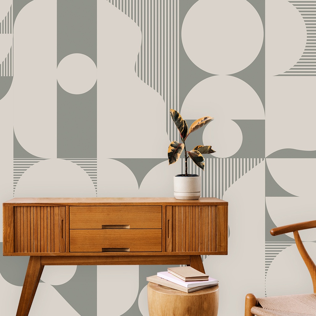 Papel De Parede Personalizado Linhas Curvas Com Círculos Abstrato ...