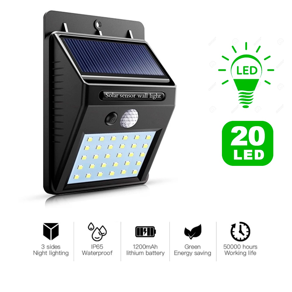Luminária Solar de Parede 30 Led Com Sensor De Movimento Presença