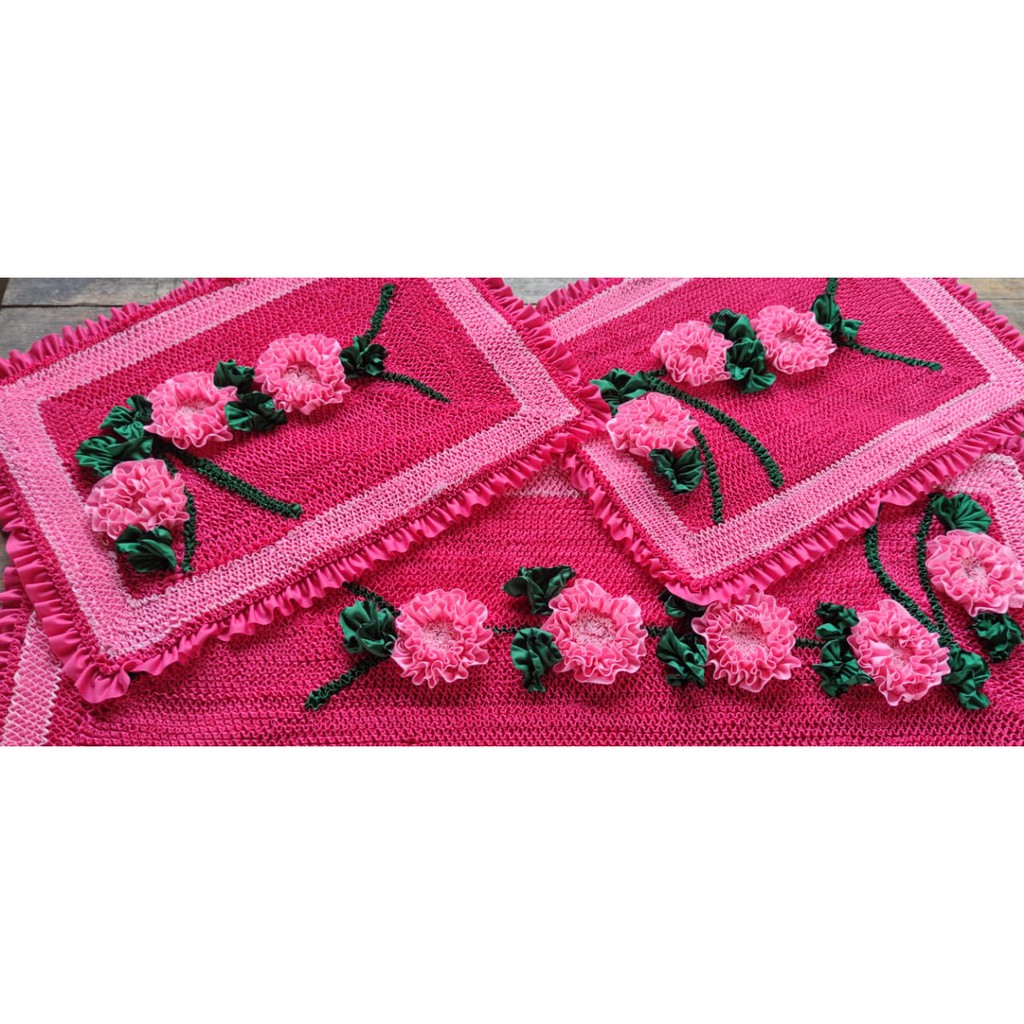 Jogo De Cozinha Rosa Pink / Marrom Tapete Frufru Flores e Folhas em Alto  Relevo com Passadeira