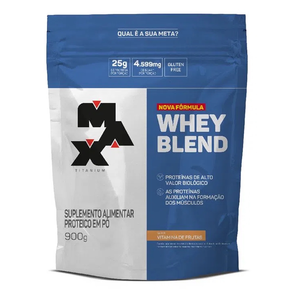 Whey Blend 900g Nova Fórmula 25g Proteina por Dose – Max Titanium Vitamina de Frutas