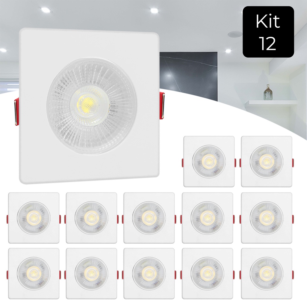 Kit 12 Spot Led 7w Dicróica Direcionável Quadrado Branco Frio Shopee