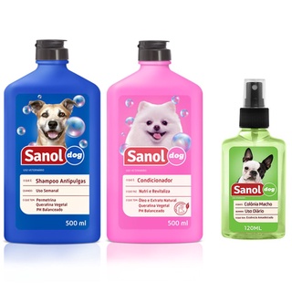 Combo kit Banho cachorros: Shampoo Antipulgas, Condicionador Revitalizante e colônia amadeirado