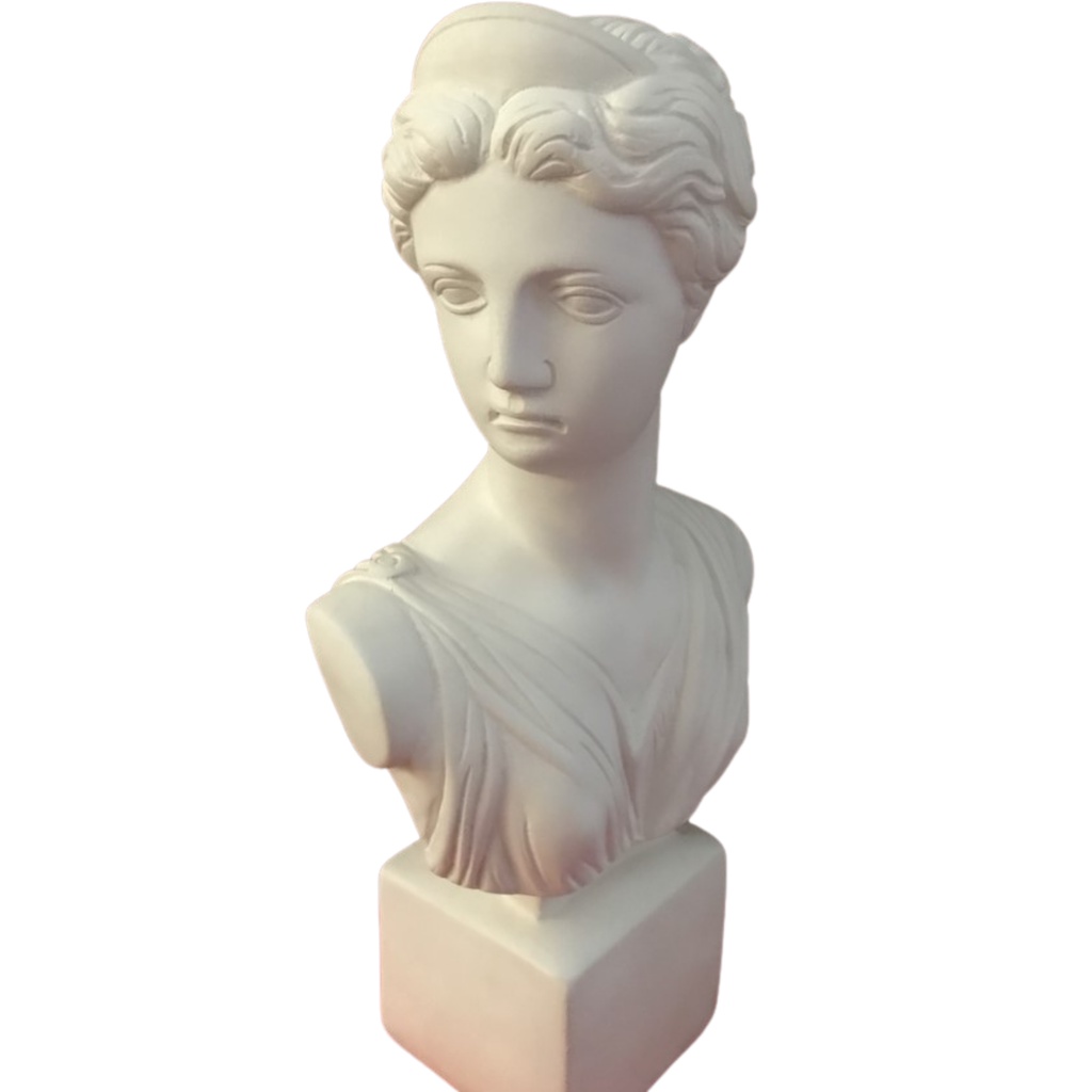 Escultura decoração Busto Deusa Grega Arthemis 30cm Gesso Cru