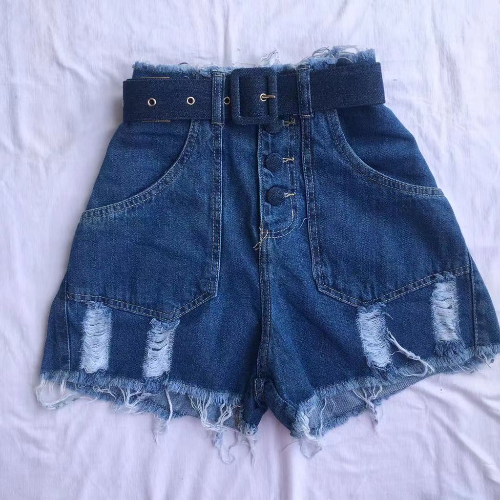 Shorts Jeans Feminino Cintura Alta Com Cinto Short Bermuda