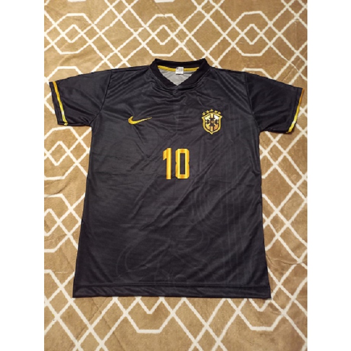 Camisa Do Brasil Camiseta Seleção Brasileira Preta Com Dourado P M G GG