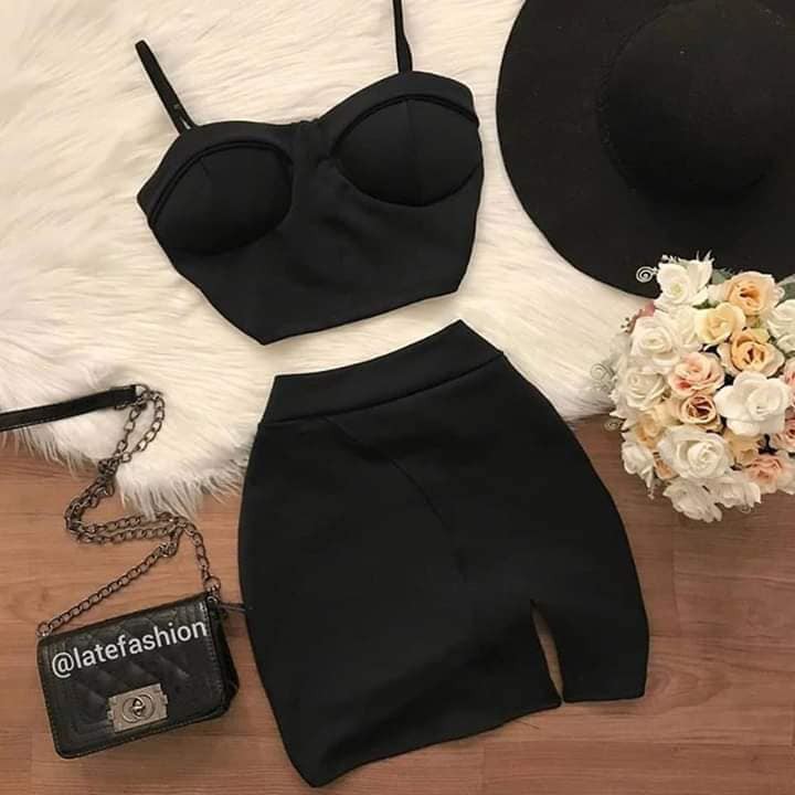 Conjunto feminino cropped e saia neoprene tam unico