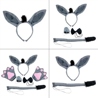 Melhor Pele Do Falso Dunkey Orelhas Argola De Cabelo Cavalo Bandana Halloween Hairband Besta Orelha Menina Acessórios Pa