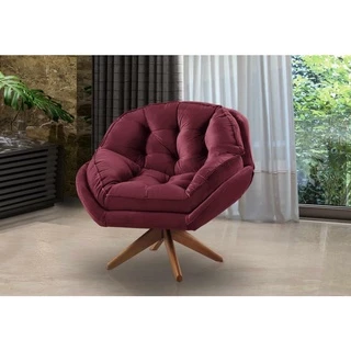 Poltrona Decorativa Califórnia Base giratória Veludo Vinho