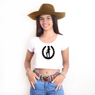 Cropped Blusinha T-shirt Varias Estampa Country Cavalo Ferradura Cowboy