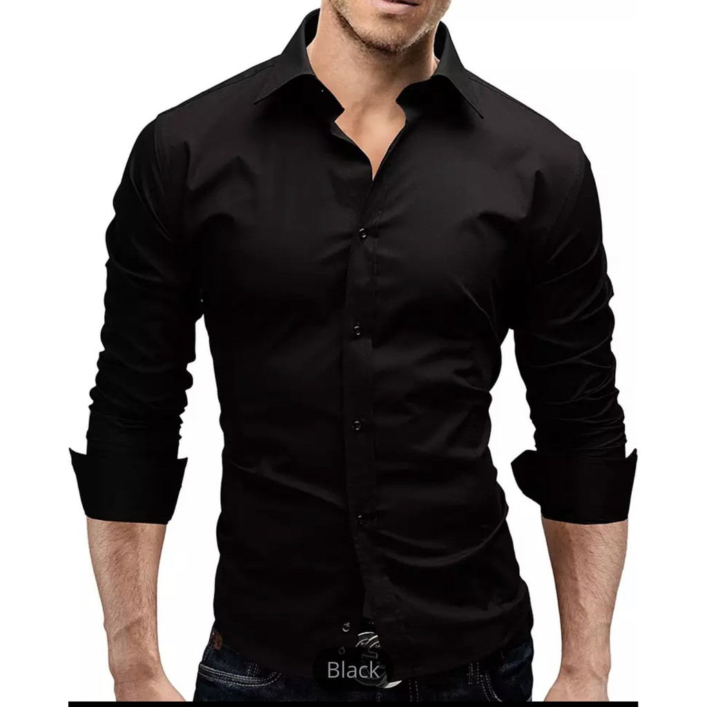 Camisa Social Longuinni Slim Fit Elastano Preto