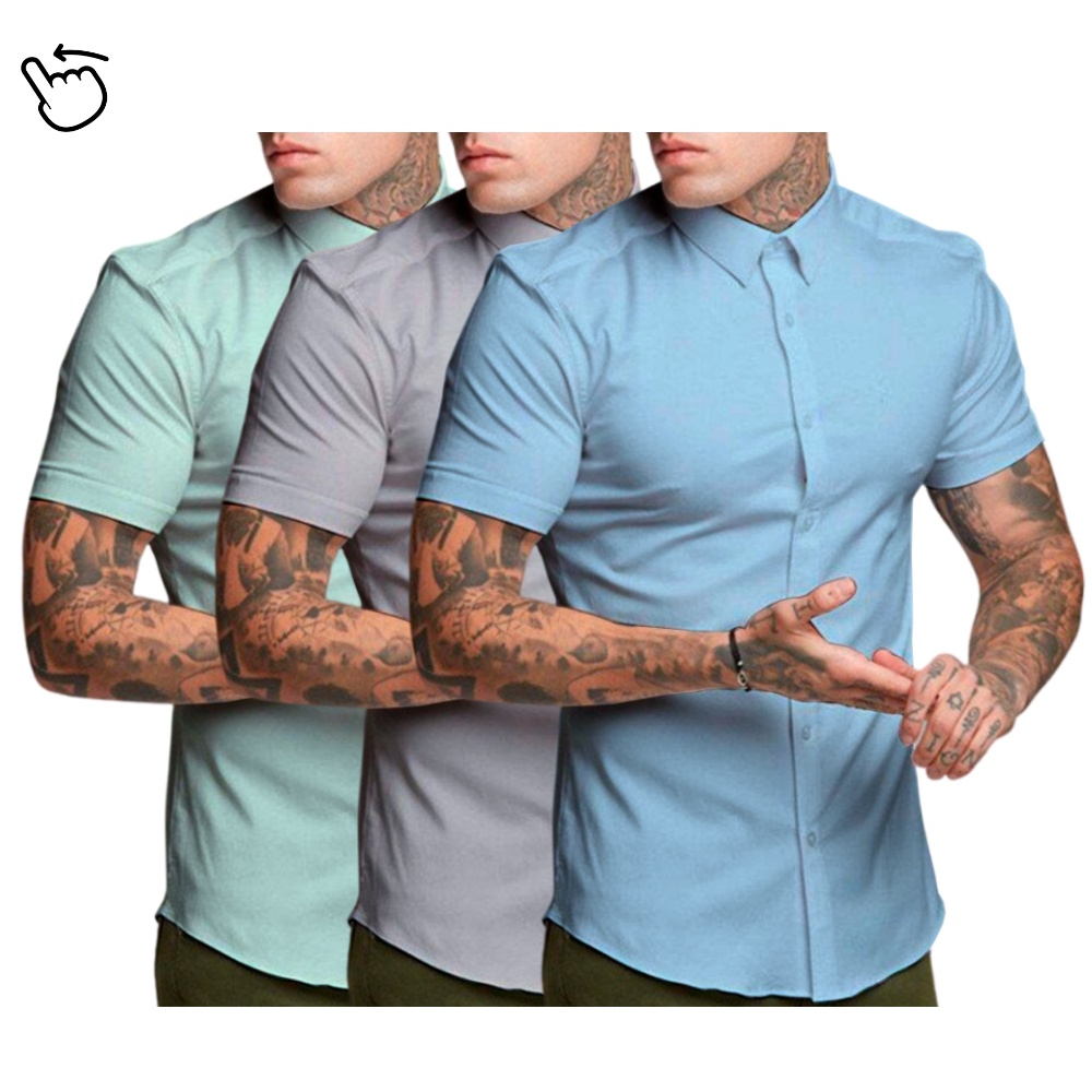 Kit 3 Camisa Social Manga Curta Camisa Masculina Social Com Algodão Camiseta Social Slim Fit