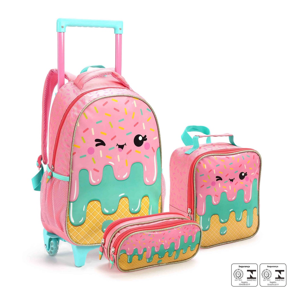 Kit Escolar Infantil Mochila De Carrinho Lancheira Estojo Picole ...