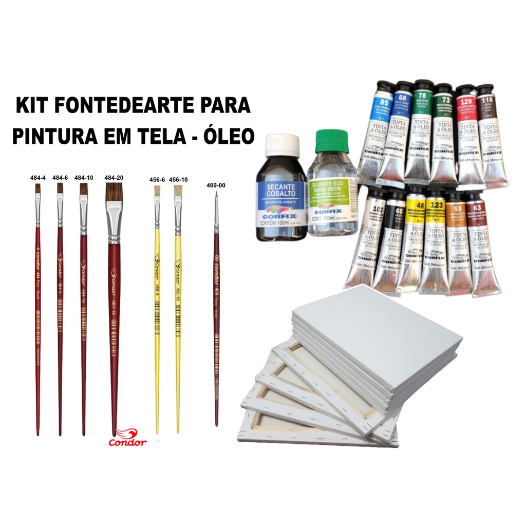 Kit Para Pintura em Tela Óleo: 12 Tintas Óleo Corfix 20ml - 1 Secante ...