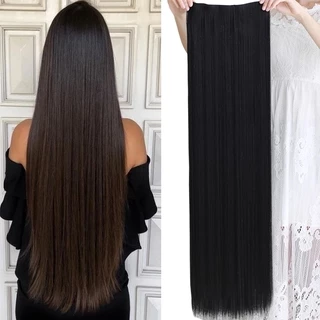 Peça De Cabelo Super Longa Lisa De 32 Polegadas Invisível Sintético Natural 5 Clip Em Uma Extensão Para Mulheres Marrom Preto