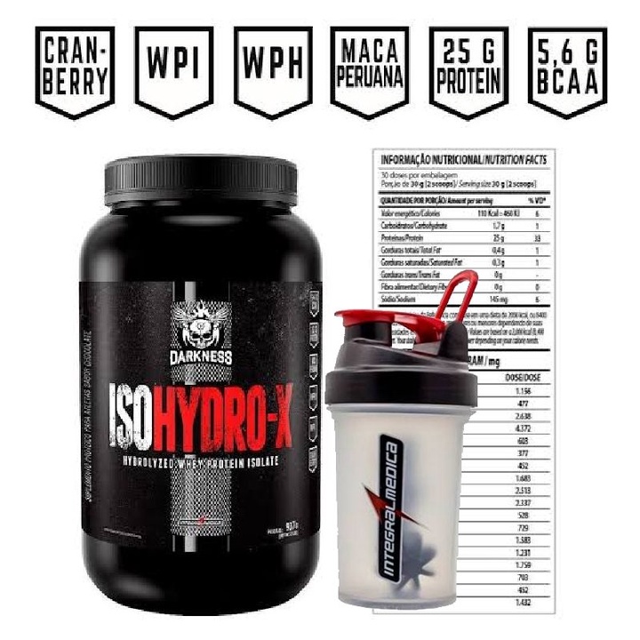 Iso Hydro-x Whey Protein Darknes 907g + Coqueteleira 450ml – Integralmedica