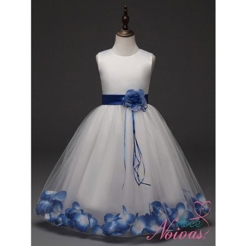 Vestido Infantil Daminha Roseane Azul e Branco