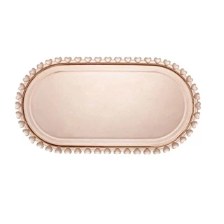 Travessa Oval Borda Coração Lyor Rosa Âmbar E Cristal