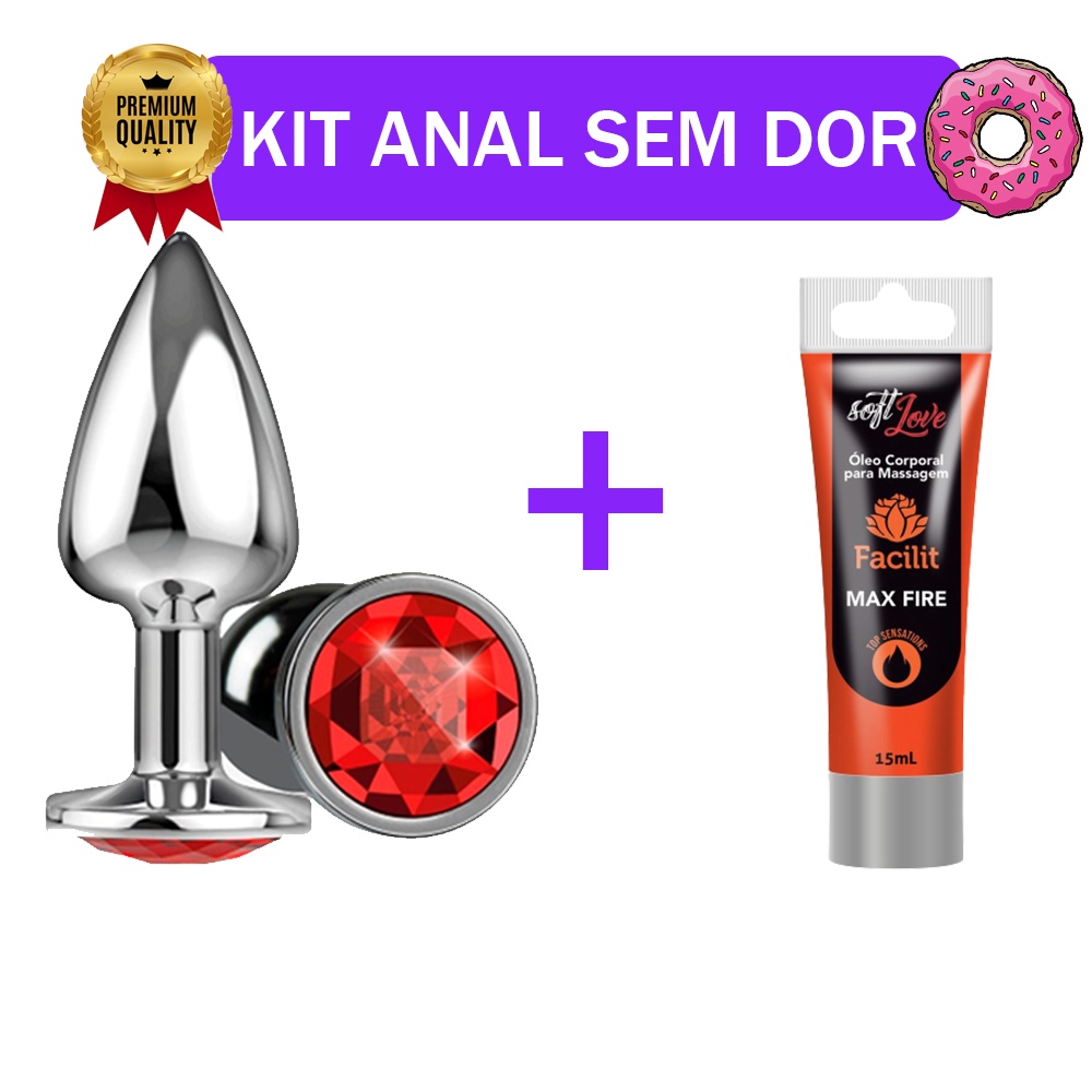 Kit Anal sem Dor Plug Anal Joia + Gel Facilit  Anestésico/Lubrificante/Cicatrizante - Sex Shop