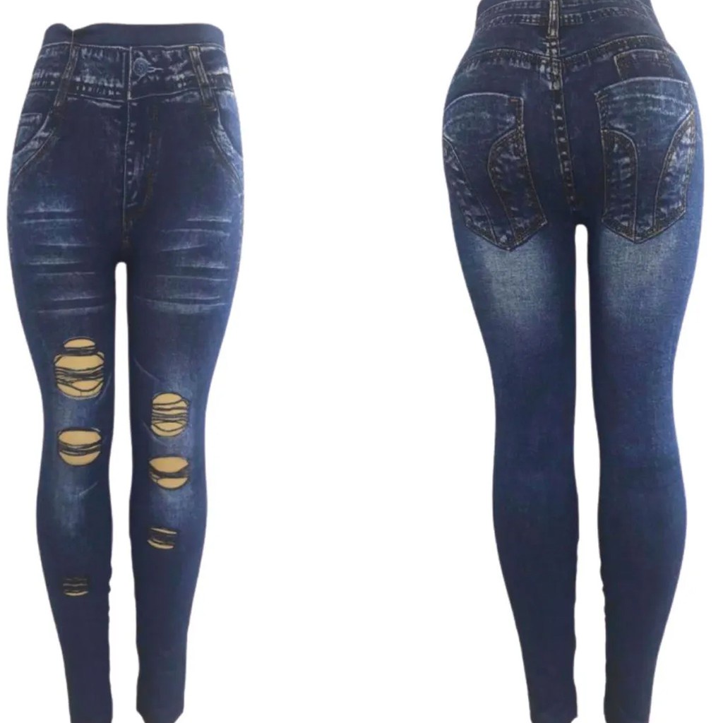 Calça legging jeans plus size jeans blue