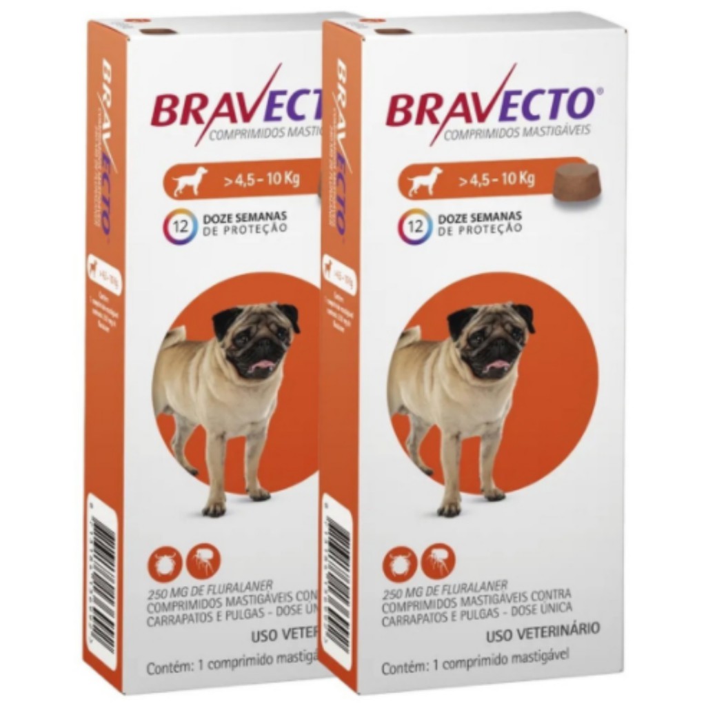 2 Unid 250 Mg Comprimido Cães 4,5 A 10 Kg - Bravecto