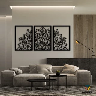 Trio Painéis Mandala Vazada Decorativa MDF