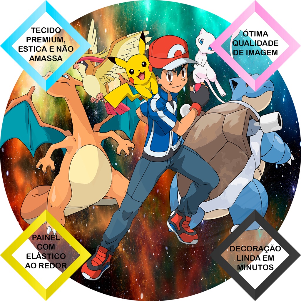 Painel Pokemon Redondo 1,3 a 1,5m em Tecido