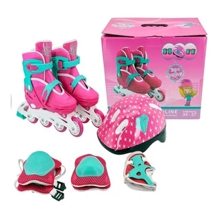 Patins Roller In-line + Kit Protecao Ajustavel 34-38 Unitoys