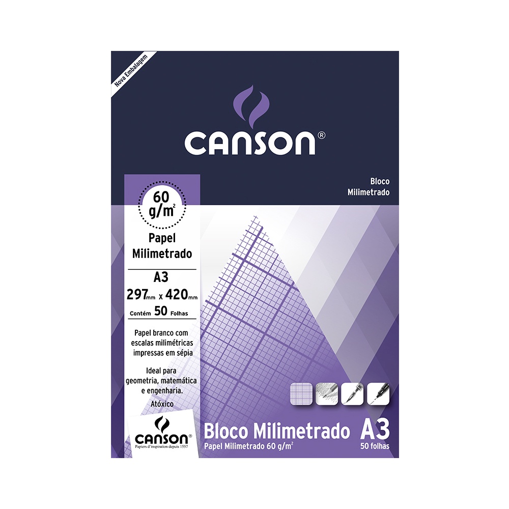 Bloco de Papel Canson Milimetrado 60g A3 com 50 Folhas | Shopee Brasil