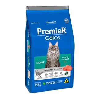 Ração Premier Ambientes Internos Light para Gatos Sabor Salmão - 7,5Kg