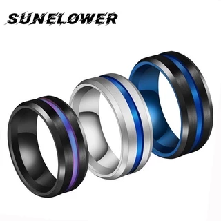 Anel De Moda Simples 8MM Cor Aço Titânio Grooved Escovado Masculino Feminino Acessórios