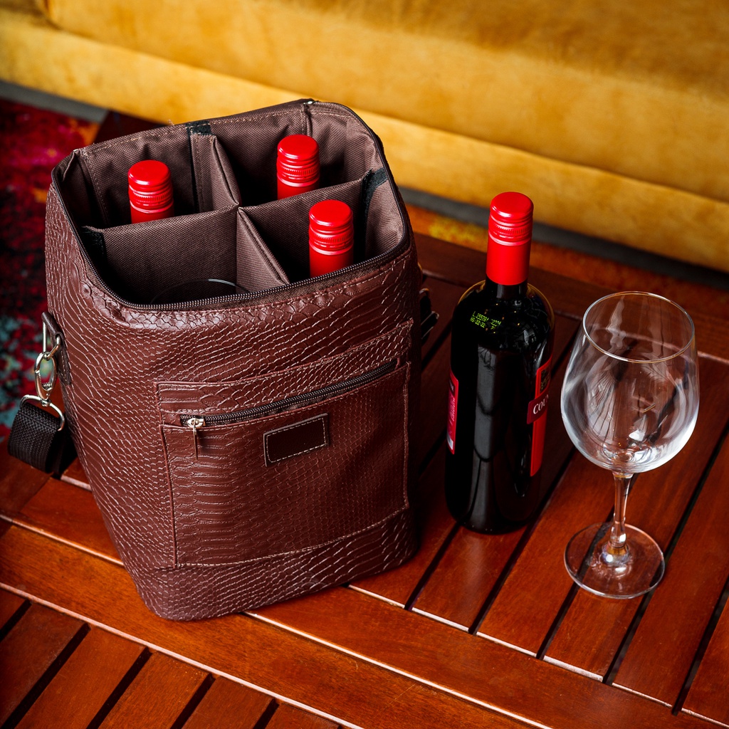 Bolsa Térmica Wine Bag Porta Vinho 4 Garrafas ou 2 Garrafas e duas ...