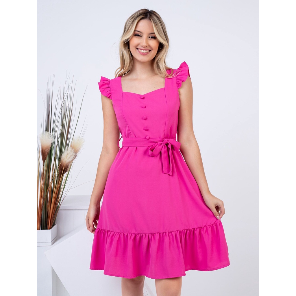 Vestido curto Mangas de avião mais botões de cinto - moda banquete A-09