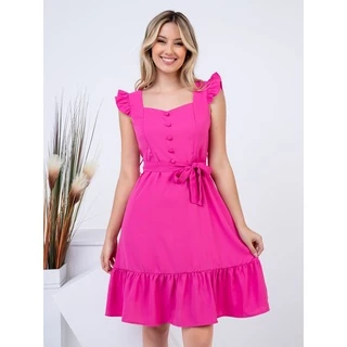 Vestido curto Mangas de avião mais botões de cinto - moda banquete A-09