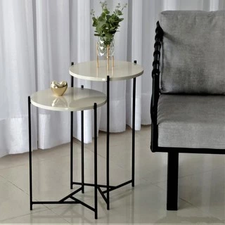 Mesa Lateral Sala Estar Moderna Pé De Ferro Redonda Sofa ou Cama Apoio Canto Sofá