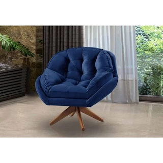 Poltrona Decorativa Califórnia base giratória Veludo Azul