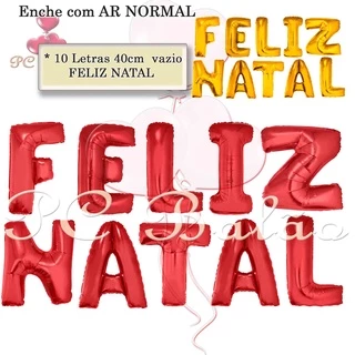kit 10 Balão Metalizado FELIZ NATAL 40cm Festa Decoração VERMELHO OU DOURADO