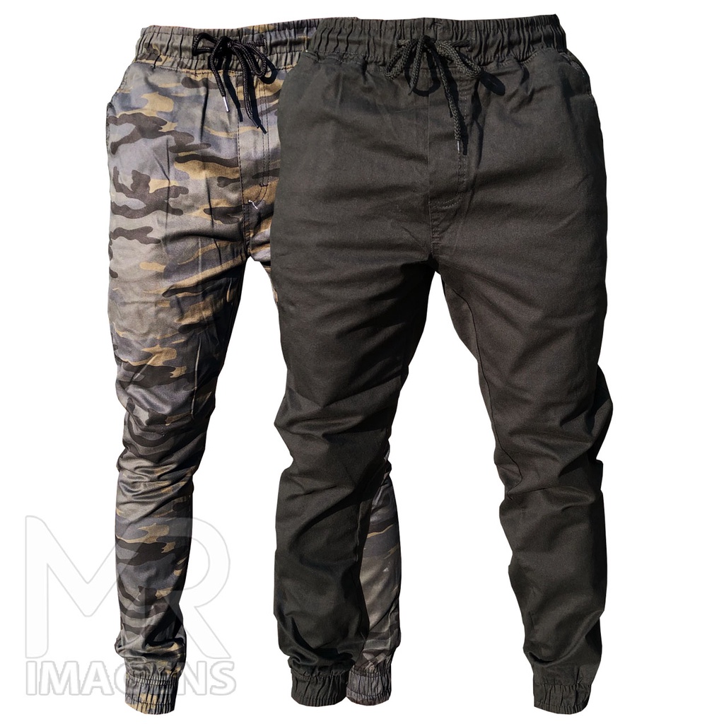 Kit 2 Calça Jogger Camuflada Bege Preta Exercito