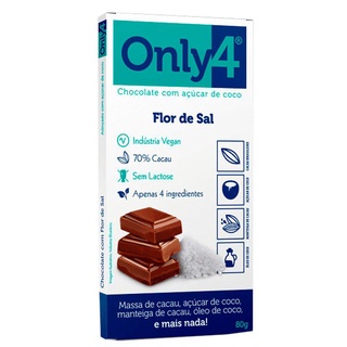 Chocolate 70% Cacau Açúcar de Coco e Flor de Sal Only4 80g