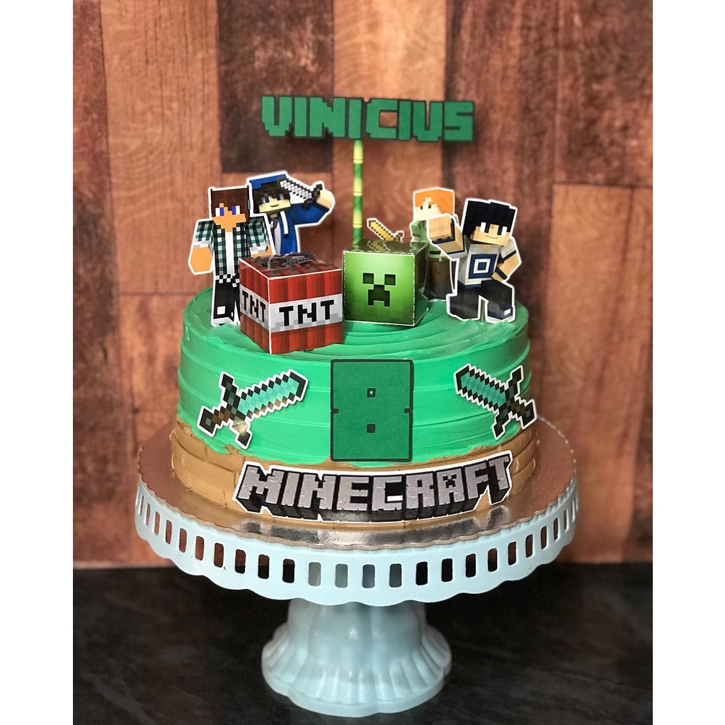 Topo de bolo personalizado, tema: Minecraft
