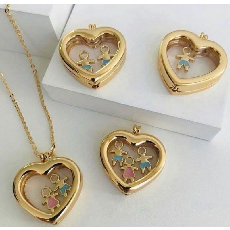 Relicário colar feminino Premium semi jóia filhos
