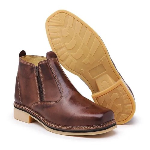 Bota de couro cano best sale curto masculino