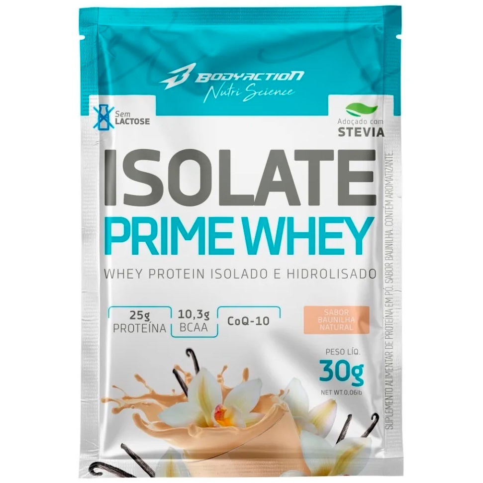 Isolate Prime Whey Zero Lactose (Isolado e Hidrolisado) – Sachê 30g – BodyAction Nutri Science (Stevia / 10g BCAA / CoQ-10)