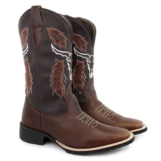 Bota Texana Masculina Country Em Couro Cowboy Rodeio Cara de Boi