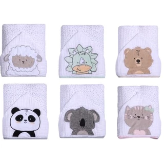 Toalha de banho soft com capuz bordado bebê bichinhos papi friends 90x75cm 3 CAMADAS em Oferta na Shopee
