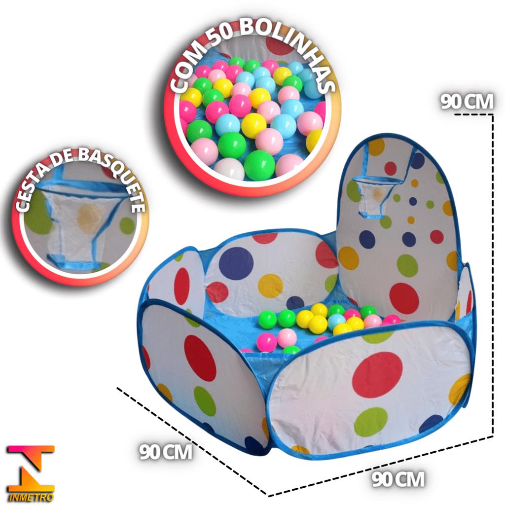 Piscina Bolinha Barraca Infantil c/50 Bolas e Cesta Basquete