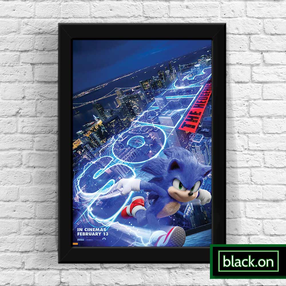 Quadro decorativo com moldura e vidro Sonic Mega Drive pôster